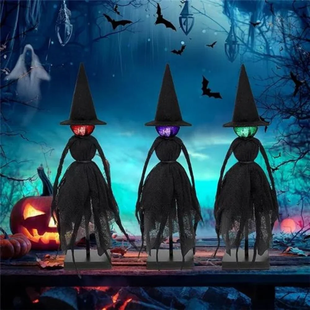 Halloween Decorations Indoor, Set of 3 Primitive Witch with Hats, Spooky - Picture 8 of 8